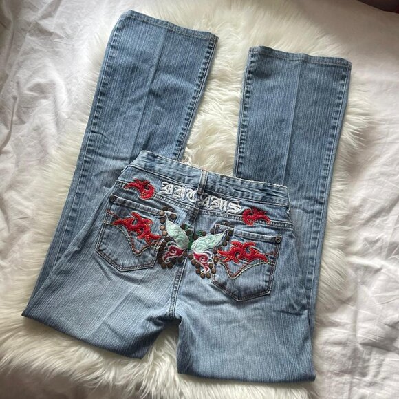 American Exchange Denim - RARE Y2K Embroidered Butterfly Flare Low Rise Jeans